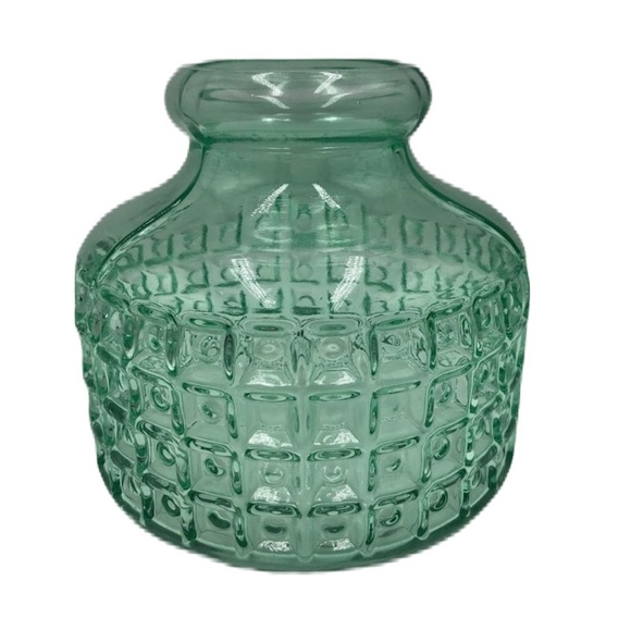 Green Glass Vase With Checkered Pattern Table Décor No Lid - Picture 1 of 11